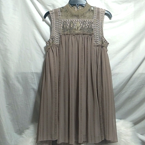 LAST DROP Free People Penny Georgette Babylon Lace/Bead Mini Dress SzSP Like New - Picture 1 of 10